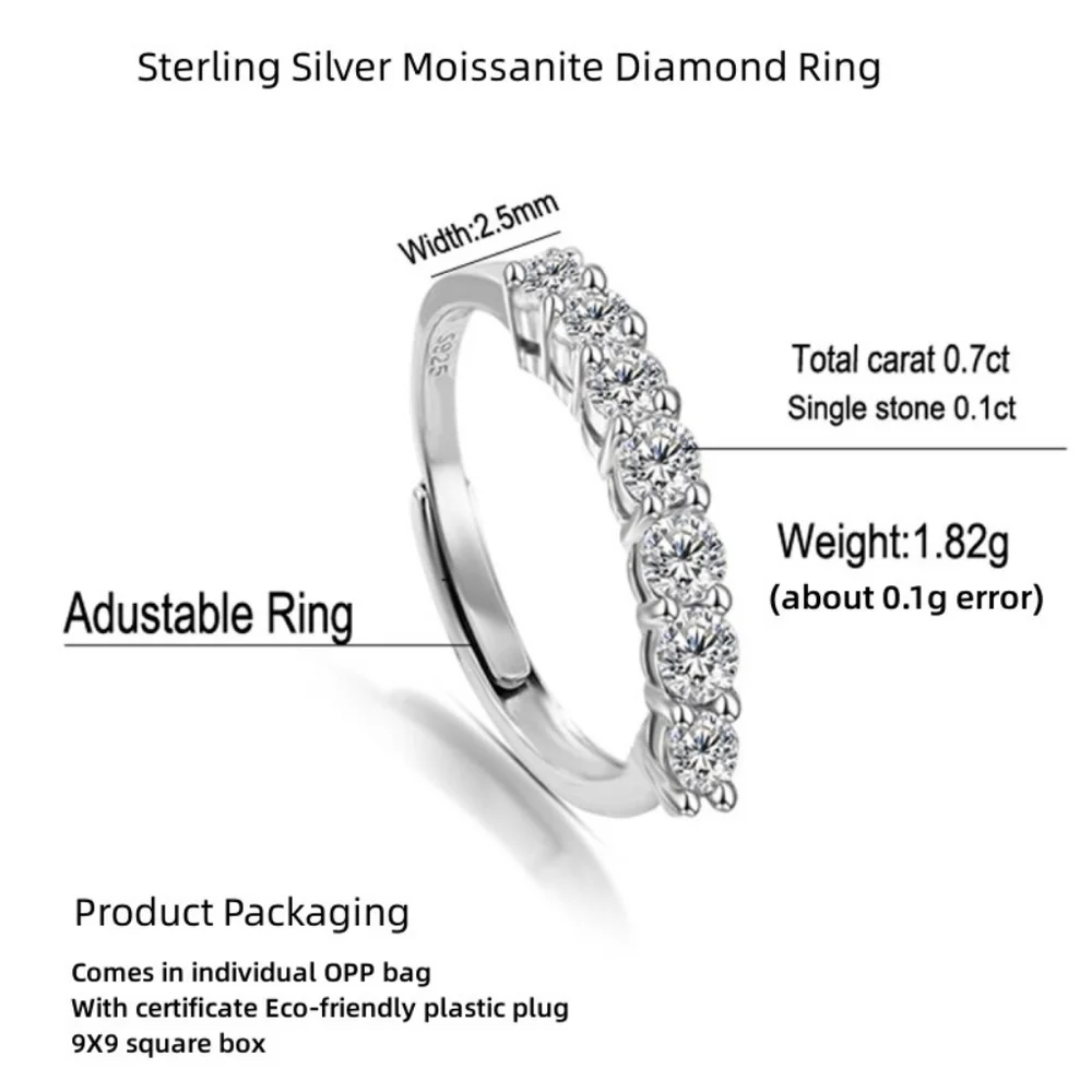 925 Sterling Silver 7 Stones Sparkly .7ct Moissanite Size 8 Eternity Ring - Picture 5 of 5